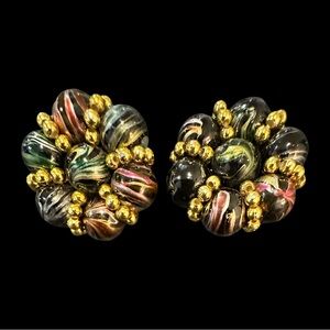 Authentic Vintage Clip On Earrings Beaded Cluster Multi Color 50s 60s